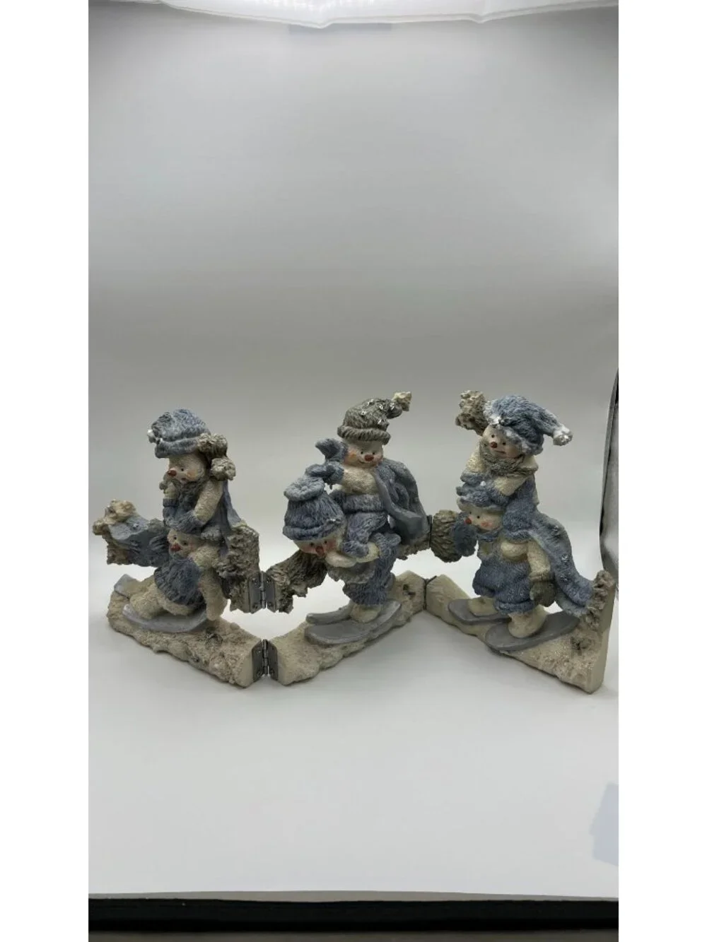 Snowman Family Hinged Figurine Decoration With Glitter Accents In Blue & White W